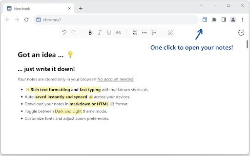 Notes – Quick Tab Notepad ডাউনলোড করুন – সেরা নোটবুক এক্সটেনশন - Screenshot 1